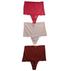 Victoria's Secret  Thong Panty  Sexy Stripe Lace High Rise Waist Set‎ of 3 NWT